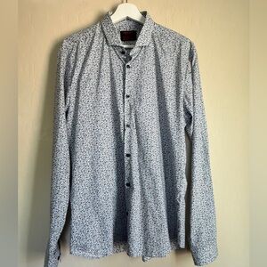 Jared Lang After Hours Men’s Collared Button Down Shirt White Navy Floral Large